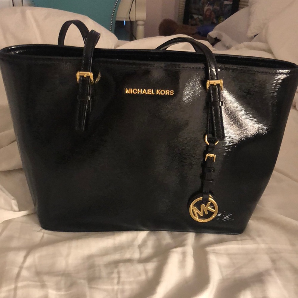 patent leather mini black tote michael kors